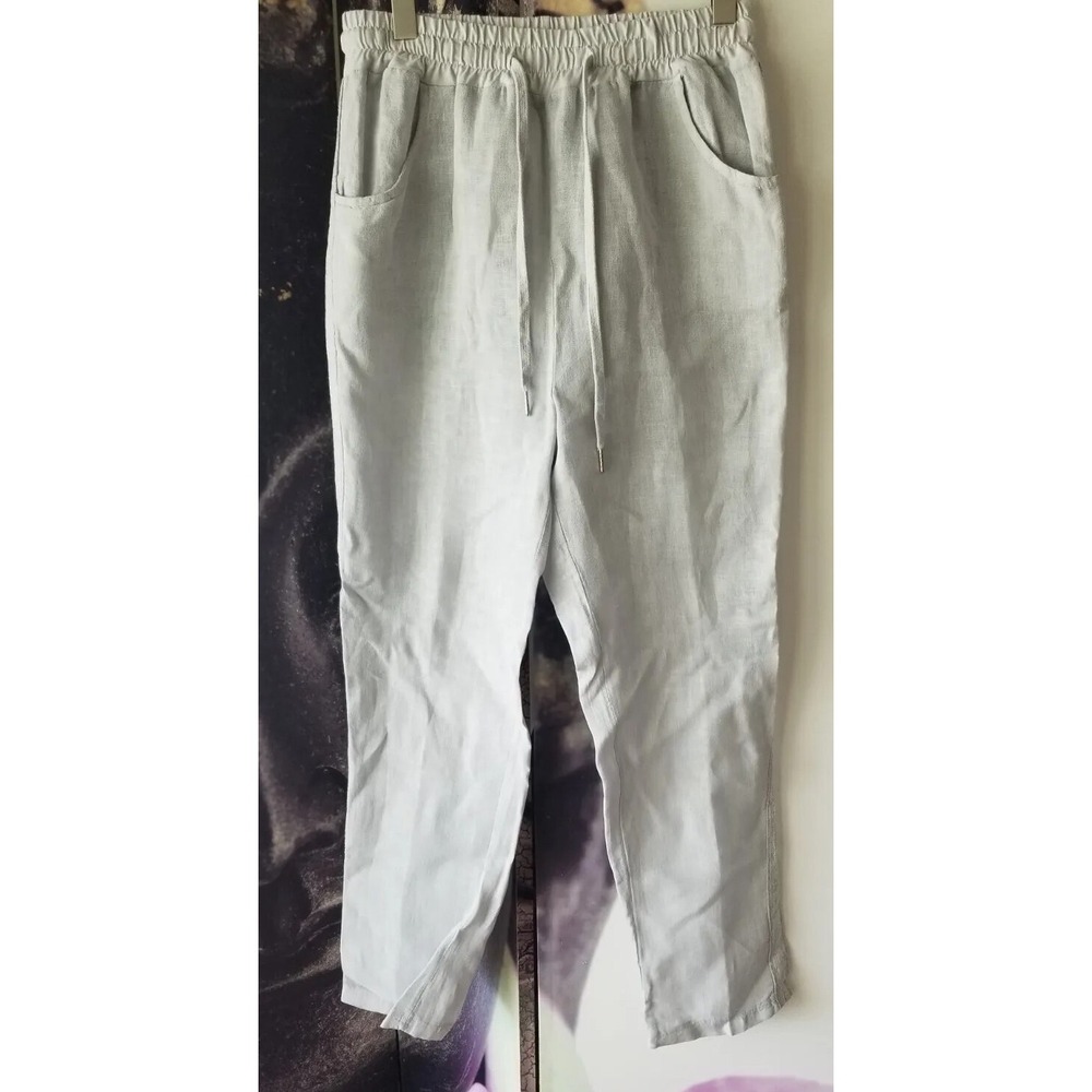 Tempo Paris‎ Linen Artsy Wide Leg Lagenlook Side Stripe Pailettes Pants Size L
